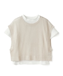 GRL | 透かし編みショート丈ニットベストXTシャツアンサンブル(アンサンブル)