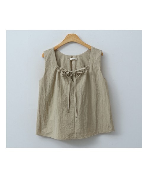 ENVYLOOK（エンビールック）の「フロントリボンスクエアネックノースリーブブラウス（シャツ/ブラウス・レディース・그외/그린/화이트/베이지・FREE(44-66)）」の3枚目の写真