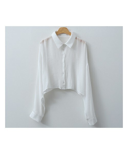 ENVYLOOK(エンビールック)の「楊柳レーヨンクロップドシャツ(シャツ/ブラウス・レディース・화이트/그레이/블랙・FREE(44-66))」の1枚目の写真