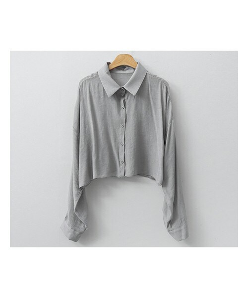 ENVYLOOK(エンビールック)の「楊柳レーヨンクロップドシャツ(シャツ/ブラウス・レディース・화이트/그레이/블랙・FREE(44-66))」の3枚目の写真