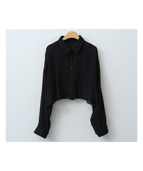 ENVYLOOK(エンビールック)の「楊柳レーヨンクロップドシャツ(シャツ/ブラウス・レディース・화이트/그레이/블랙・FREE(44-66))」の2枚目の写真