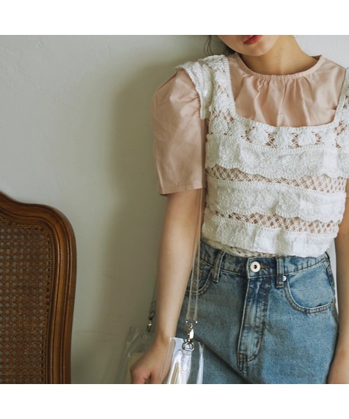 t a r o s u（タロス）の「mesh frill bustier（ニット/セーター・レディース・ベージュ/ホワイト・FREE）」の2枚目の写真