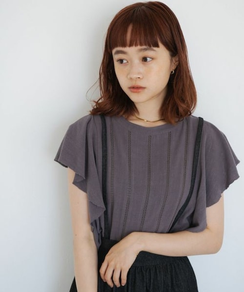 Crisp（クリスプ）の「ラインレースラッフルブラウス[S1R300]（シャツ/ブラウス・レディース・グレー/ピンク・FREE）」の2枚目の写真