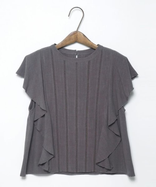 Crisp（クリスプ）の「ラインレースラッフルブラウス[S1R300]（シャツ/ブラウス・レディース・グレー/ピンク・FREE）」の3枚目の写真