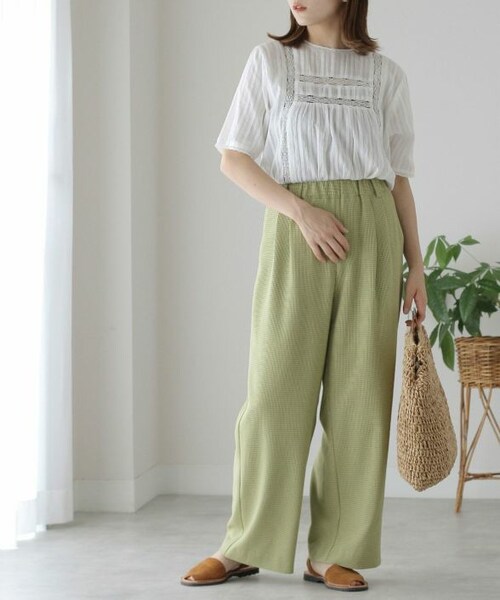 Crisp（クリスプ）の「チェックイージーパンツ[c2R3097]（その他パンツ・レディース・ベージュ/グリーン・FREE）」の2枚目の写真