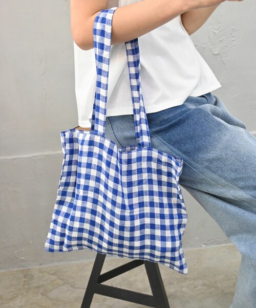 Sheson（シーズン）の「リネンギンガムミニエコバッグ（エコバッグ/サブバッグ・レディース・レッド/ブルー/ベージュ・F）」の3枚目の写真