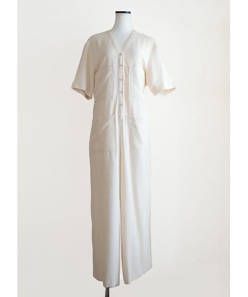 Marient(マリエント)の「リネンサロペット(サロペット/オーバーオール・レディース・ホワイト/グリーン・FREE)」の1枚目の写真