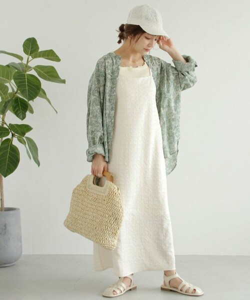 Crisp（クリスプ）の「クリンクルキャミワンピース[c2R3061]（ワンピース・レディース・グリーン/アイボリー/オレンジ・FREE）」の2枚目の写真