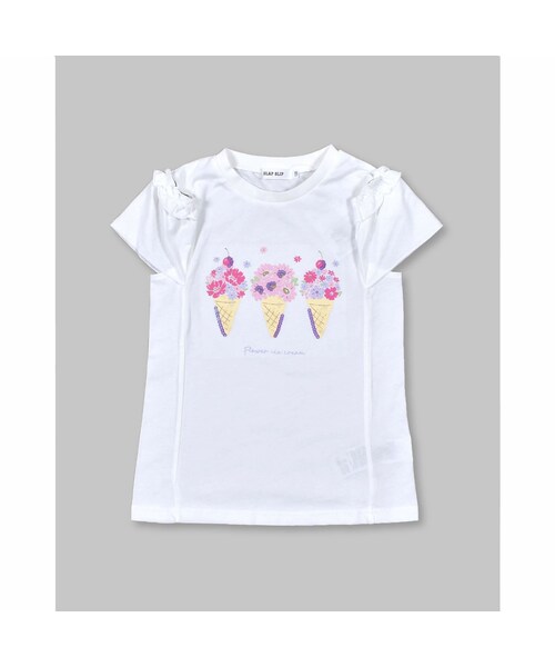 SLAP SLIP(スラップスリップ)の「花 ブーケ ソフトクリーム PAKUPAKU Tシャツ (80~130cm)(Tシャツ/カットソー・キッズ・ピンク/ホワイト・110)」の2枚目の写真