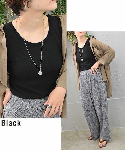 Sheson（シーズン）の「ステッチデザインリブタンクトップ（タンクトップ・レディース・ホワイト/ピンク/ブラック/その他/グリーン/ブラウン・F）」の2枚目の写真