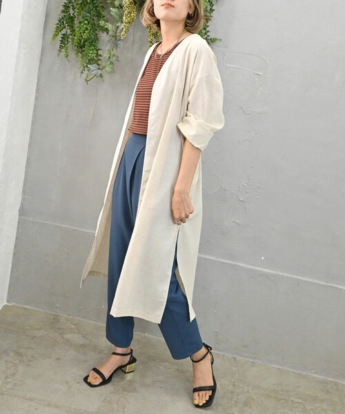 Sheson(シーズン)の「コットンリネンロングカーディガン(カーディガン/ボレロ・レディース・ホワイト/オレンジ/グレー・F)」の1枚目の写真