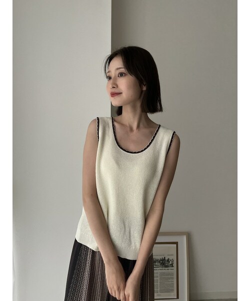 neam（ニーム）の「WAFFLE BICOLOR TANK（タンクトップ・レディース・ホワイト/グレー・free）」の4枚目の写真