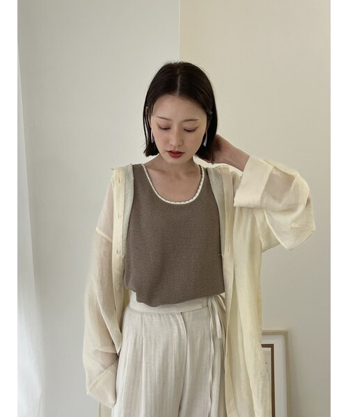 neam（ニーム）の「WAFFLE BICOLOR TANK（タンクトップ・レディース・ホワイト/グレー・free）」の10枚目の写真