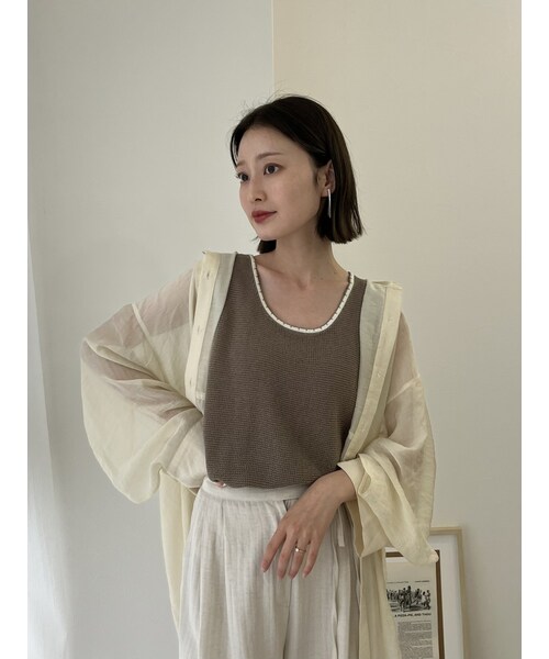 neam（ニーム）の「WAFFLE BICOLOR TANK（タンクトップ・レディース・ホワイト/グレー・free）」の12枚目の写真