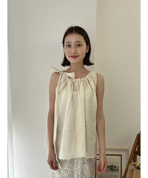 neam（ニーム）の「SHOULDER RIBBON LINEN NO SLEEVE（タンクトップ・レディース・ホワイト/ブラウン・free）」の3枚目の写真