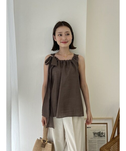 neam（ニーム）の「SHOULDER RIBBON LINEN NO SLEEVE（タンクトップ・レディース・ホワイト/ブラウン・free）」の11枚目の写真