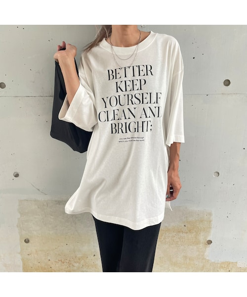 copine(コピン)の「オーバーサイズプリントTシャツ(2color)(Tシャツ/カットソー・レディース・オフホワイト×チャコールグレー/ベージュ×オフホワイト・M)」の1枚目の写真