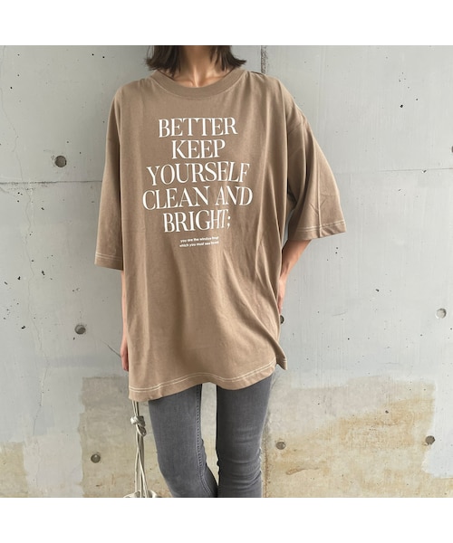 copine(コピン)の「オーバーサイズプリントTシャツ(2color)(Tシャツ/カットソー・レディース・オフホワイト×チャコールグレー/ベージュ×オフホワイト・M)」の2枚目の写真