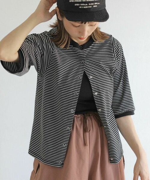 Crisp（クリスプ）の「2wayボーダーリンガーTシャツ[c1R3140]（Tシャツ/カットソー・レディース・ブラック/ブルー/レッド・FREE）」の2枚目の写真