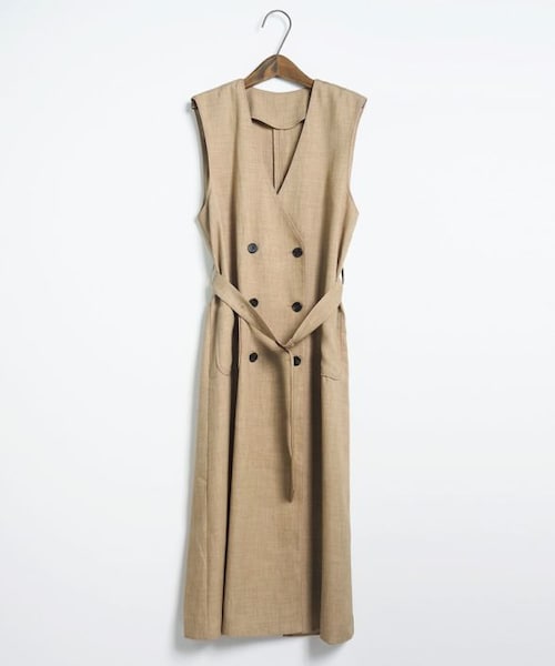 Crisp（クリスプ）の「ダブルボタンロングジレ[c2R3141]（ベスト・レディース・ベージュ/ブラウン・FREE）」の4枚目の写真
