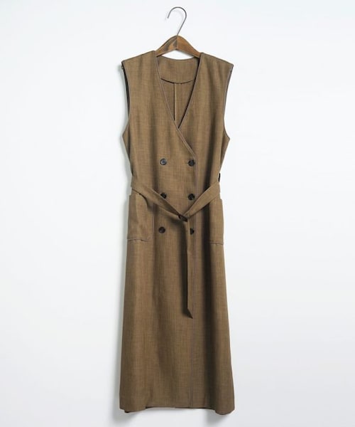 Crisp（クリスプ）の「ダブルボタンロングジレ[c2R3141]（ベスト・レディース・ベージュ/ブラウン・FREE）」の3枚目の写真