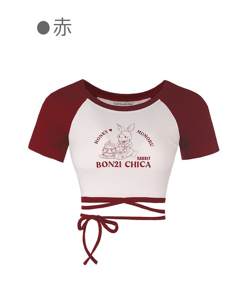 Bobon21(ボボンニジュウイチ)の「Sweetie BunnyアメカジチビTシャツ-全3色-(Tシャツ/カットソー・レディース・ピンク/レッド/その他・M)」の2枚目の写真