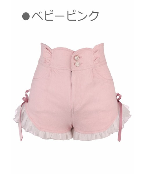 Bobon21（ボボンニジュウイチ）の「バックリボンハイウエストデニムショーパン-全２色-（デニムスカート・レディース・ブルー/ピンク・S/M/L）」の2枚目の写真