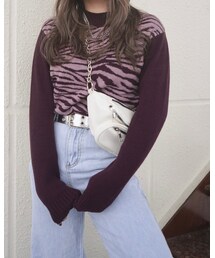 A.D.G | Zebra Pattern Mock Neck Knit Sweater (dark purple)(ニット/セーター)