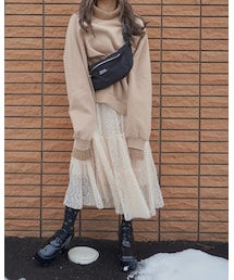 A.D.G | Knit Rib Oversized Sweat PO (Light beige)(スウェット)