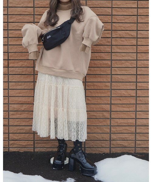 A.D.G（エーディージー）の「Knit Rib Oversized Sweat PO (Light beige)（スウェット・レディース・ベージュ・FREE）」の2枚目の写真