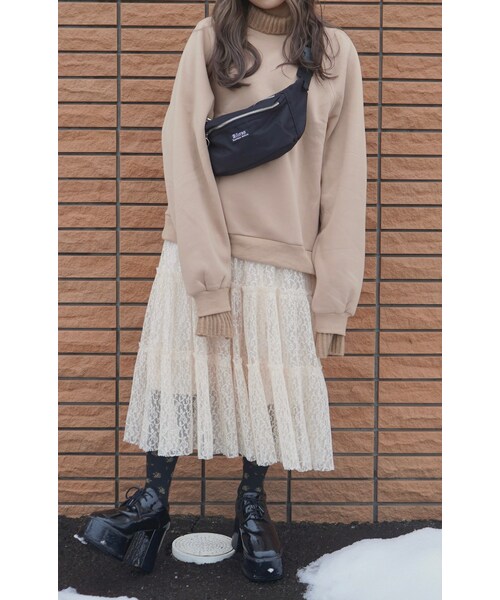A.D.G（エーディージー）の「Knit Rib Oversized Sweat PO (Light beige)（スウェット・レディース・ベージュ・FREE）」の4枚目の写真