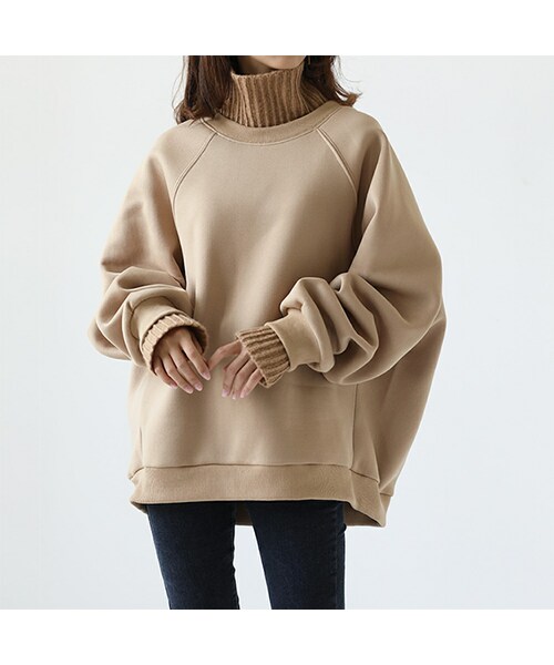 A.D.G（エーディージー）の「Knit Rib Oversized Sweat PO (Light beige)（スウェット・レディース・ベージュ・FREE）」の7枚目の写真