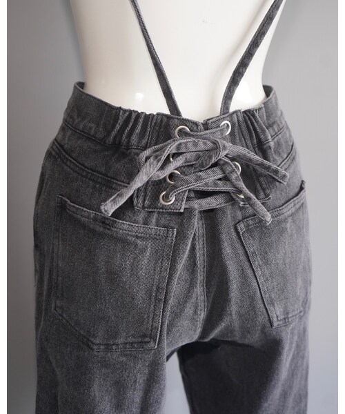 A.D.G(エーディージー)の「Lace-up Suspenders Black Denim Pants(デニムパンツ・レディース・ブラック・FREE)」の5枚目の写真