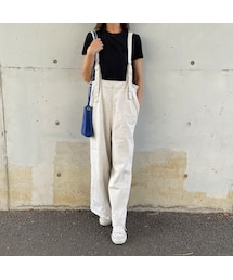 copine | コットンツイル デニムワイドサロペット(ホワイト)(サロペット/オーバーオール)