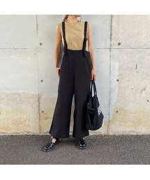 copine | コットンツイル デニムワイドサロペット(ホワイト)(サロペット/オーバーオール)