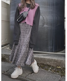 A.D.G（エーディージー）の「Monotone Flower Tiered Long Skirt (black)（スカート）」