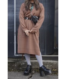 A.D.G | Slit Design Knit Long Onepiece (brown)(ワンピース)