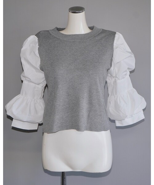 A.D.G(エーディージー)の「Puff Sleeve Blouse Docking Tops (light gray)(その他トップス・レディース・グレー・FREE)」の3枚目の写真