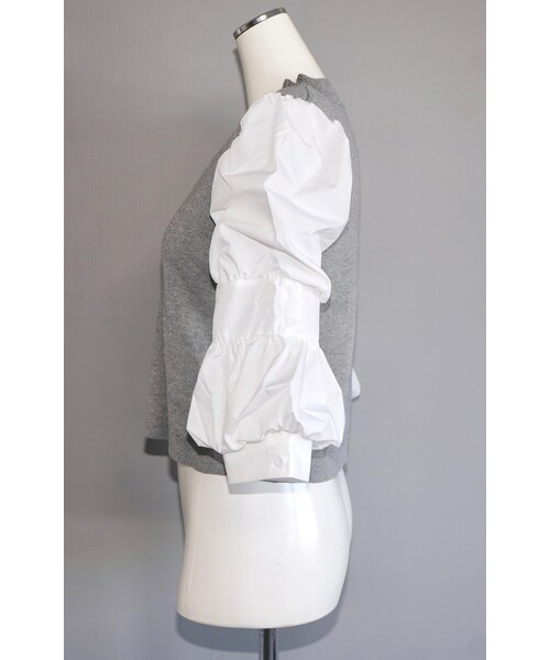 A.D.G(エーディージー)の「Puff Sleeve Blouse Docking Tops (light gray)(その他トップス・レディース・グレー・FREE)」の4枚目の写真