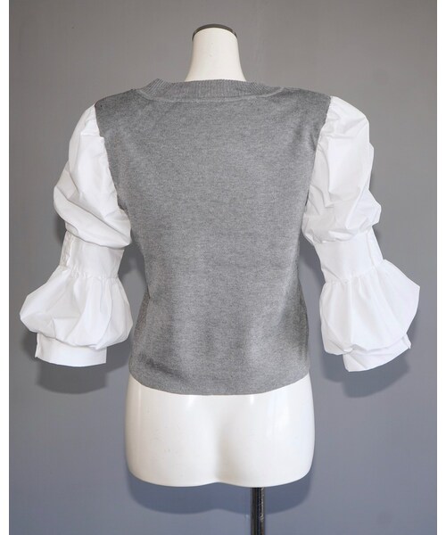 A.D.G(エーディージー)の「Puff Sleeve Blouse Docking Tops (light gray)(その他トップス・レディース・グレー・FREE)」の5枚目の写真