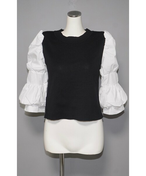 A.D.G（エーディージー）の「Puff Sleeve Blouse Docking Tops (black)（その他トップス・レディース・ブラック・FREE）」の6枚目の写真