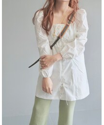 Lace-Up Puffsleeve Mini Onepiece（white）