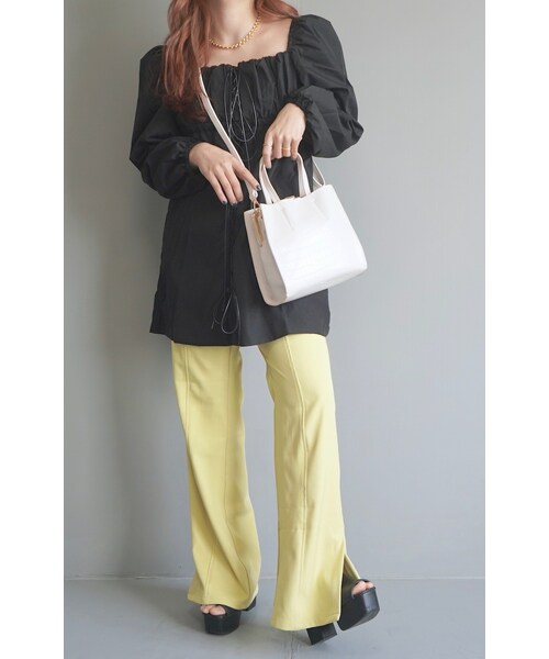 A.D.G（エーディージー）の「Lace-Up Puffsleeve Mini Onepiece（black）（ワンピース・レディース・ブラック・FREE）」の2枚目の写真