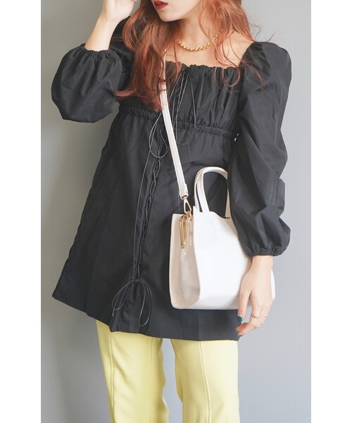 A.D.G（エーディージー）の「Lace-Up Puffsleeve Mini Onepiece（black）（ワンピース・レディース・ブラック・FREE）」の3枚目の写真