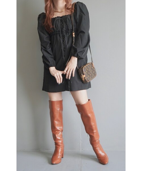 A.D.G（エーディージー）の「Lace-Up Puffsleeve Mini Onepiece（black）（ワンピース・レディース・ブラック・FREE）」の5枚目の写真