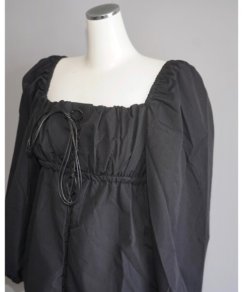 A.D.G（エーディージー）の「Lace-Up Puffsleeve Mini Onepiece（black）（ワンピース・レディース・ブラック・FREE）」の7枚目の写真