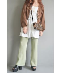 Balloon Sleeve V-Neck Knit Cardigan (brown)