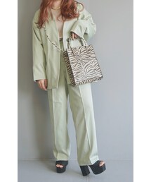 No-Collar Jacket ＋ Slacks 2P SET UP (pale mint)