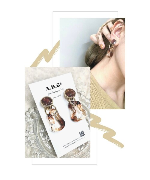 A.D.G(エーディージー)の「【handmade】circle head nuance-hoop(s) earring(brown)(イヤリング・レディース・ブラウン・FREE)」の1枚目の写真