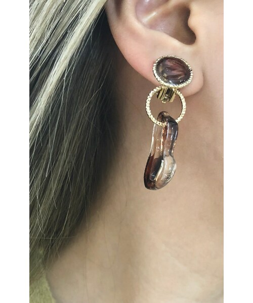 A.D.G(エーディージー)の「【handmade】circle head nuance-hoop(s) earring(brown)(イヤリング・レディース・ブラウン・FREE)」の2枚目の写真